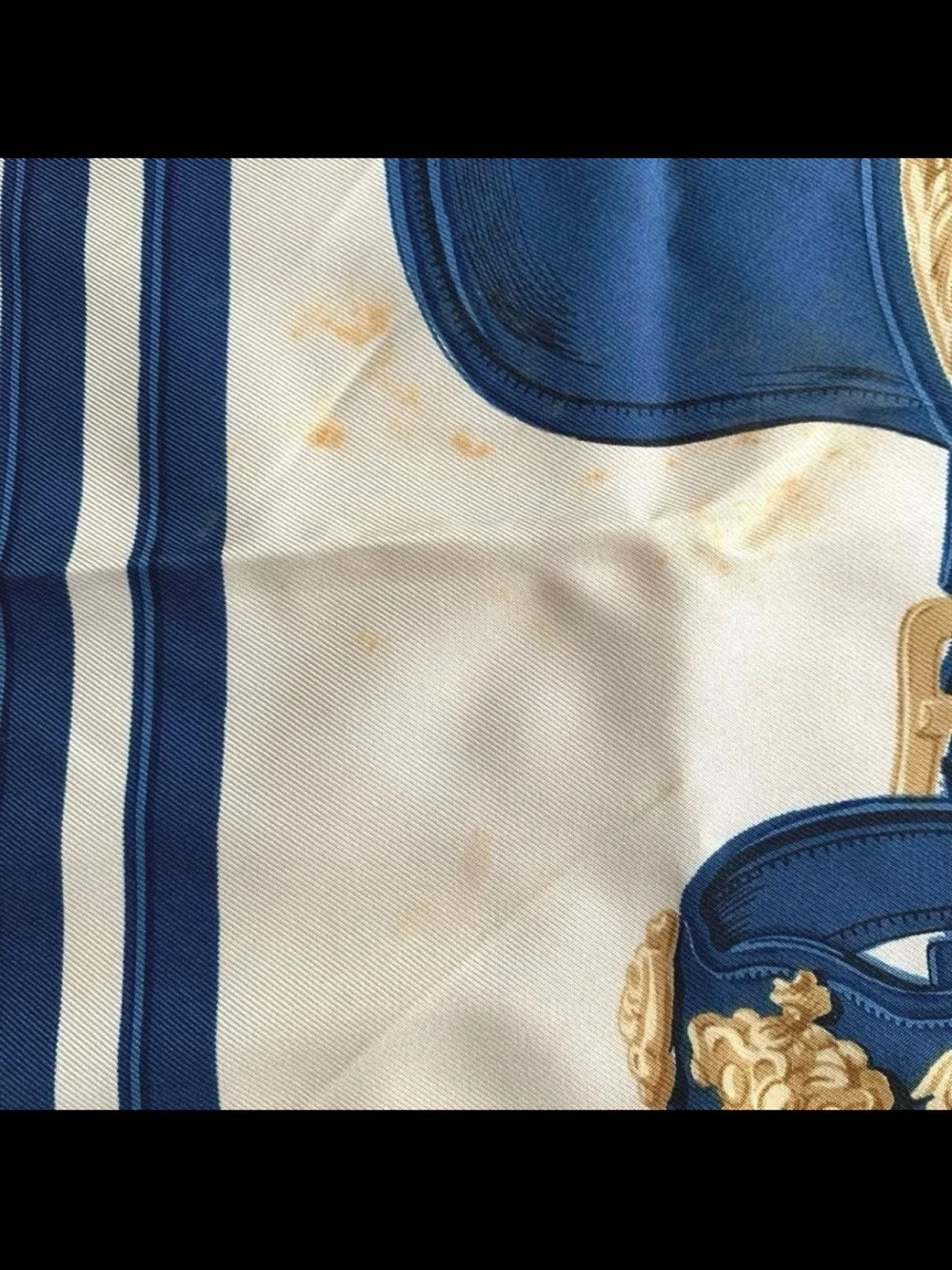 Hermes Blue White Gold Brides de Gala Silk Scarf